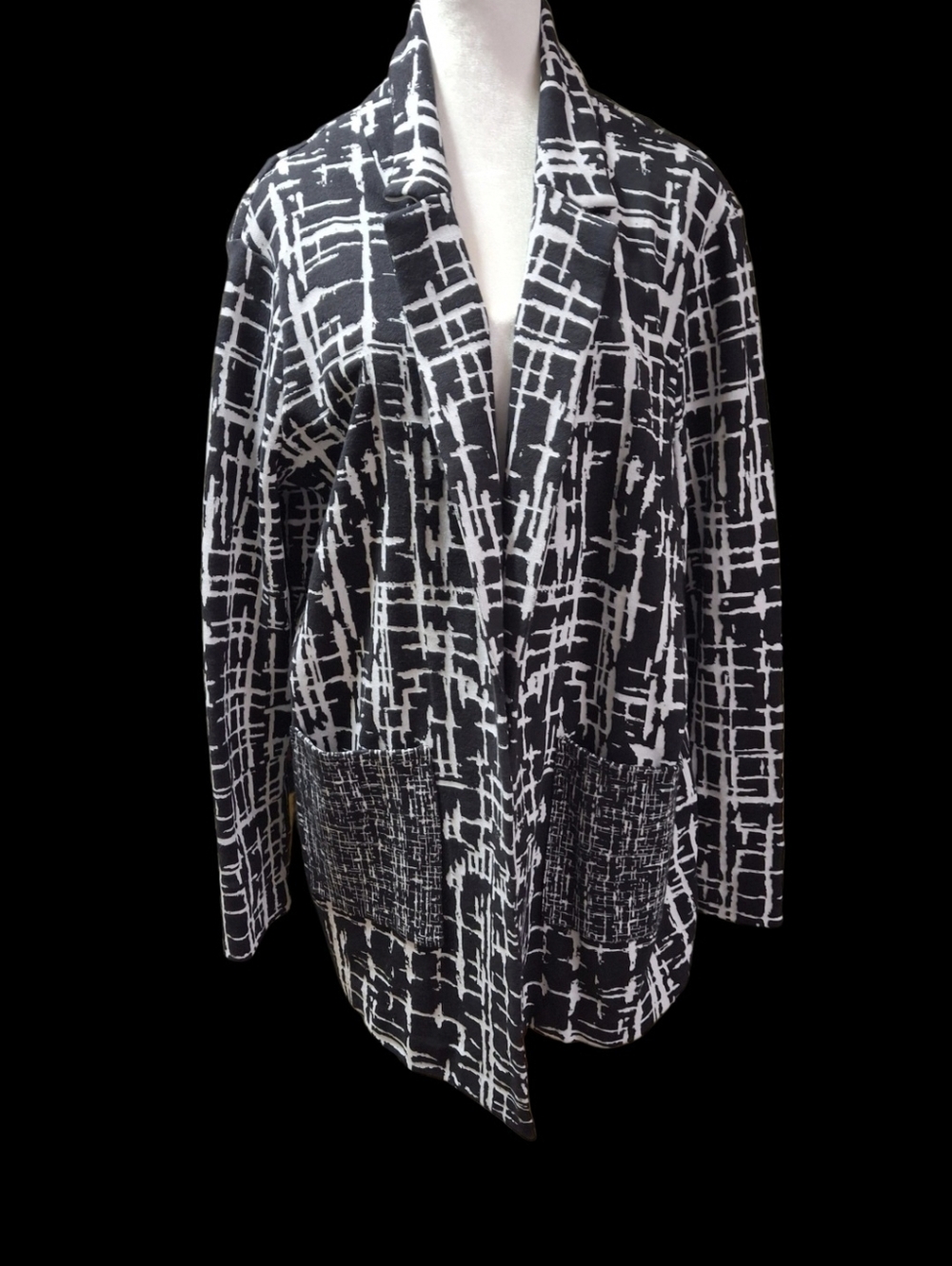 Nic+Zoe Geometric Black & White Open-Front Knit Boyfriend Blazer Women Size Xxl — image 7 of 8